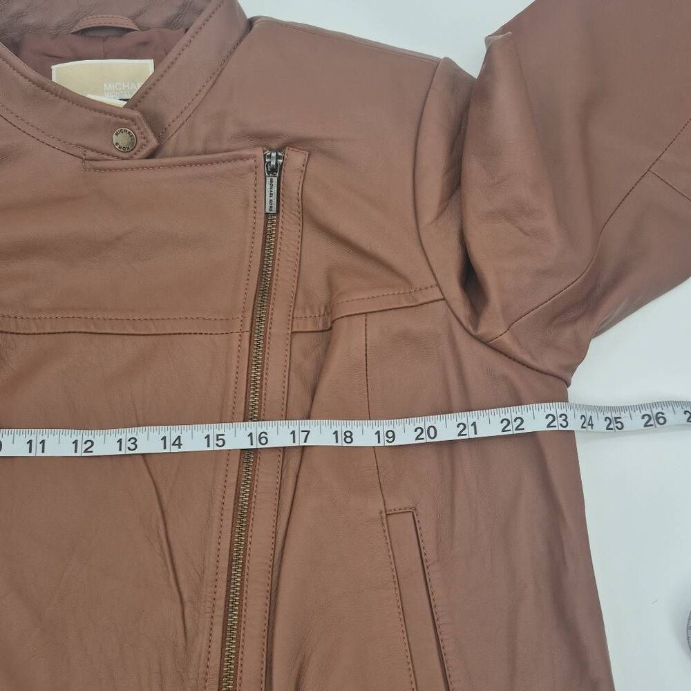 Michael Kors Women's Plus 2X Brown Leather Moto Jacket - Picture 4 of 8